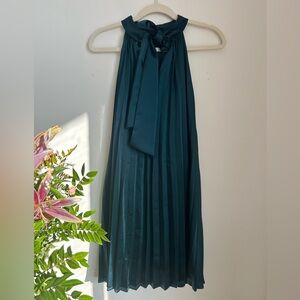Teal Halter Neck Pleated Dress
